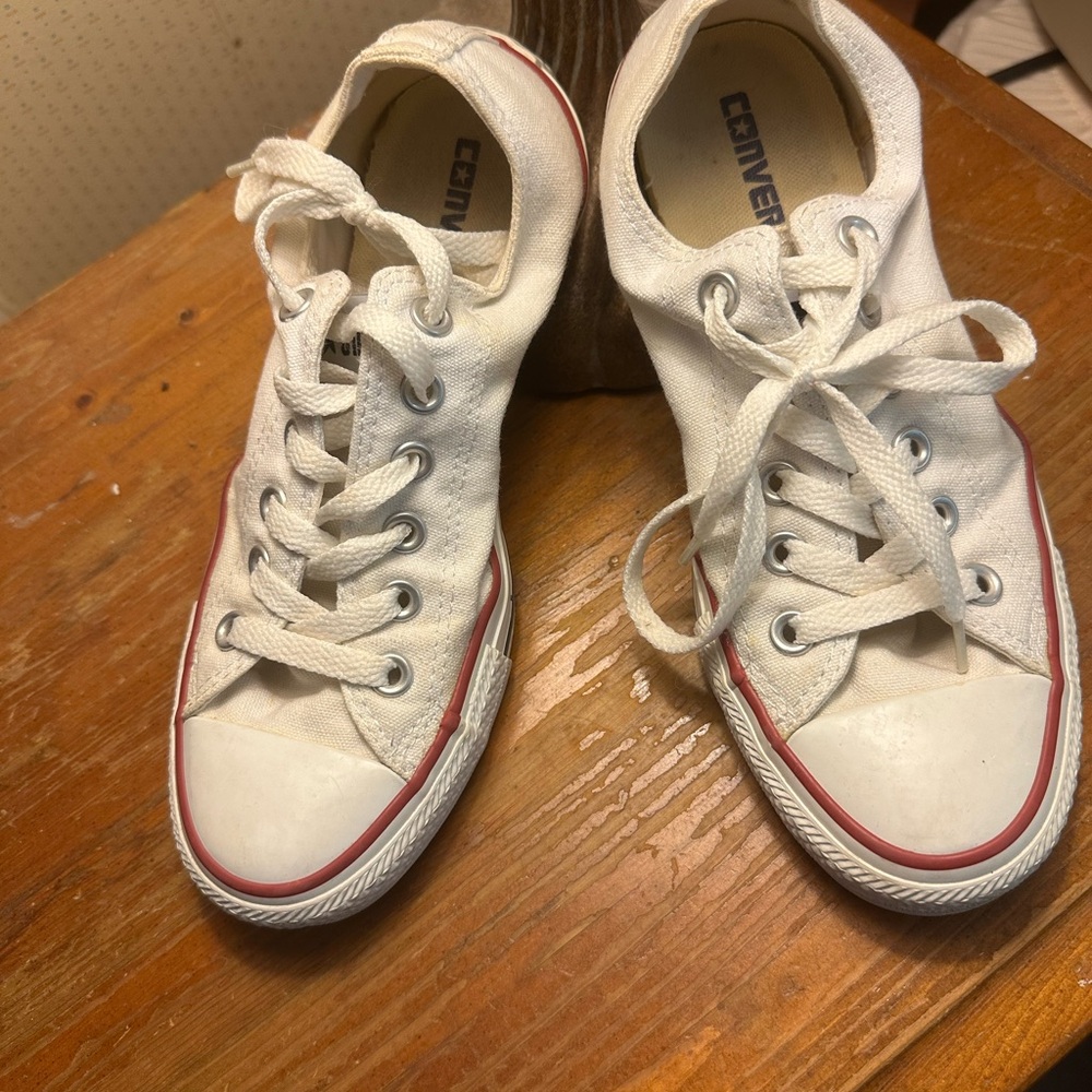 Converse Kids White Low-Top Canvas Sneakers with Red Stripe